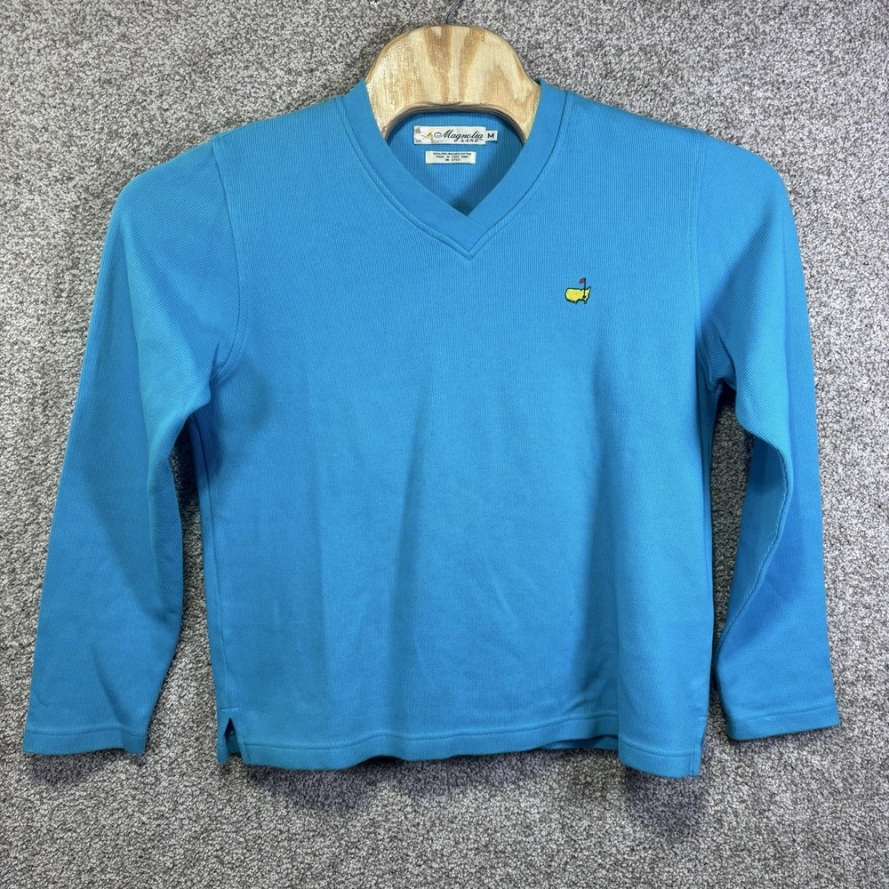 Masters Shirt Womens Medium Blue Golf V Neck Long Sleeve Magnolia Lane Pullover